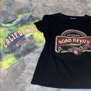 1 cropped Cali t-shirt 1 black road devils t-shirt